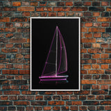 Synthwave Sail Boat Wall Decor, Ocean Art Print, 3D Art, Purple, Minimalist Print, Wall Decor, Canvas Print, Wall Art, Framed Canvas