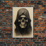 Cool Halloween Decor, Portrait Of The Grim Reaper, Spooky Halloween Art, Framed Canvas Print, Halloween Canvas Art