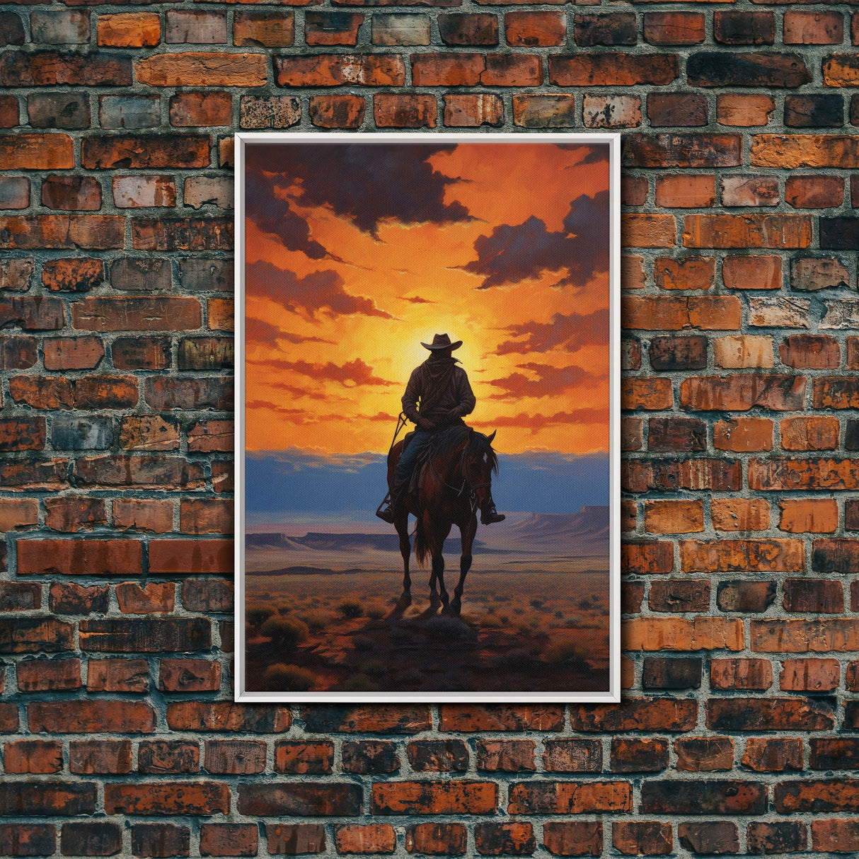 Cowboy Silhouette Wall Art, Western Wall Decor, Sunset Wall Art, Canvas Print, Wall Art, Vertical Art, Teen Boy Wall Art, Rustic Wall Decor