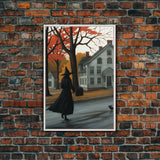 Halloween Abstract Art, Framed Canvas Print, Witch On The Streets of Salem, Halloween Decor- Witchcraft Art