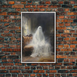 The Ghost Sits On The Sofa, Framed Canvas or Canvas Print, Gothic Victorian Halloween Painting, Cool Halloween Decor