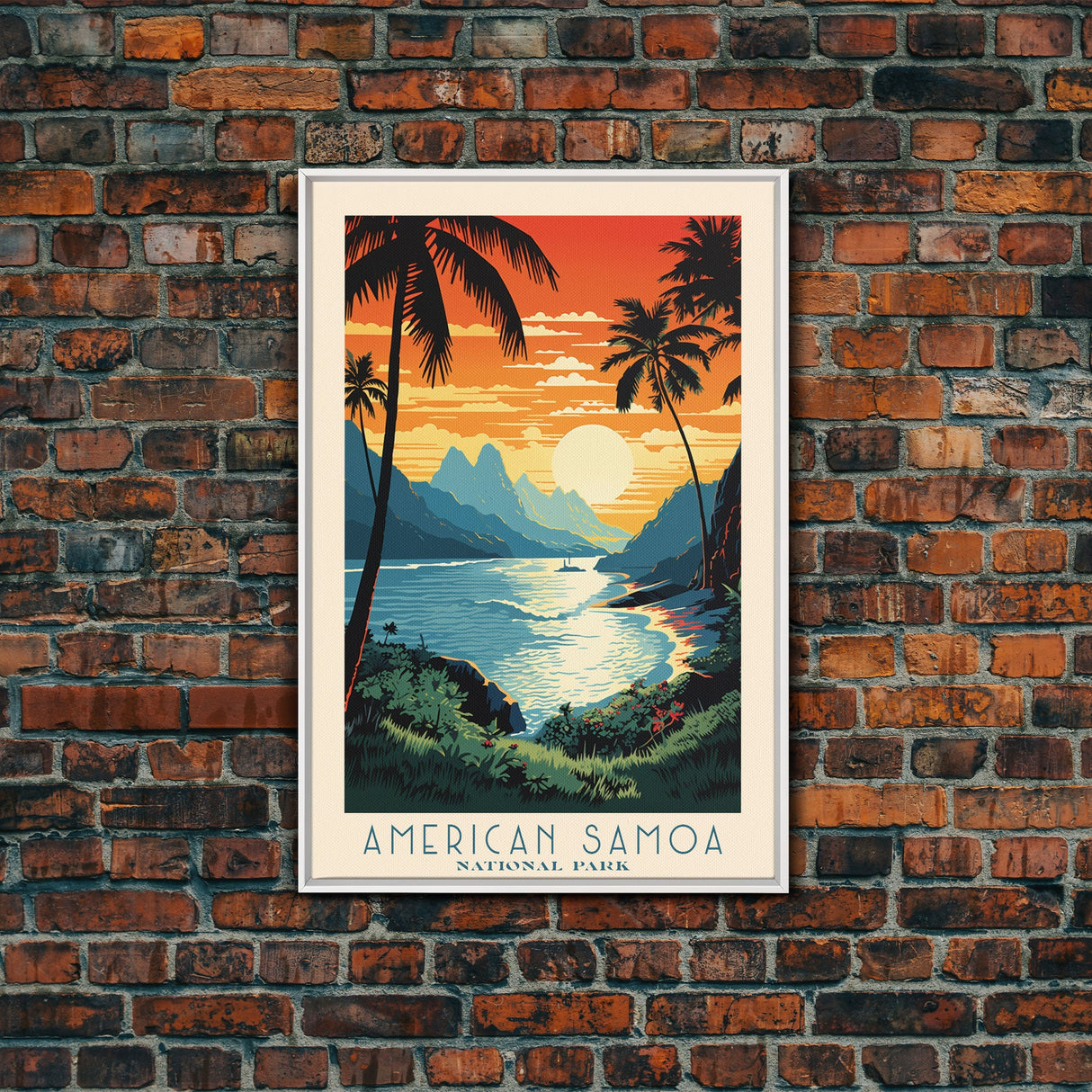 American Samoa National Park, Framed Wall Art Canvas Print, Travel Poster, Travel Art, Roadtrip Decor, Cool Wall Art, Retro State Park Art