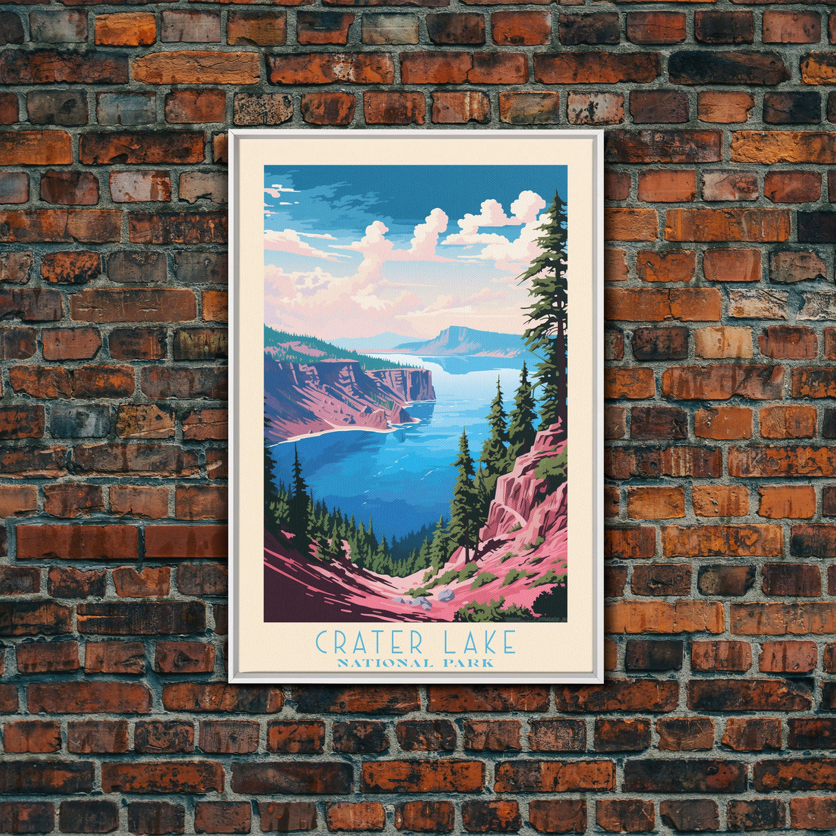 Crater Lake National Park Travel Poster Print, Canvas Print Wall Art, Oregon Travel Art, Midcentury Modern Travel Decor