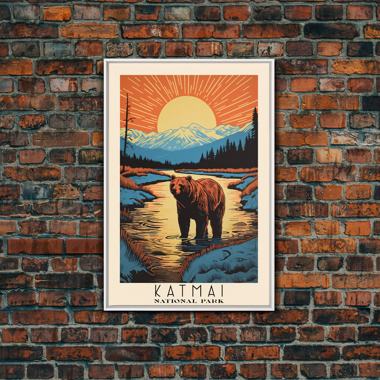 Katmai National Park, Alaska Travel Art, National Park Print, Minimalist Travel Art, Midcentury Modern Retro Style Landscape