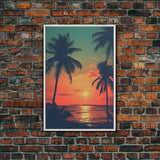 Tropical Wall Art, Palm Tree Art, Sunset, Beach Art, Canvas Print, Wall Hanging, Portrait Art, Home Office Art, Family Home Decor, RV Decor