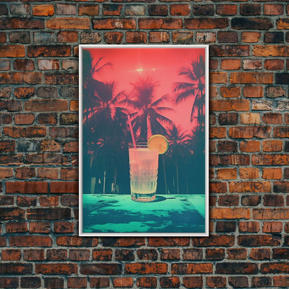 Cocktail Wall Print, Palm Tree Wall Art, Tropical Wall Art, Beach Wall Art, Canvas Print, Wall Hanging, Portrait Art, Bar Decor, RV Wall Art