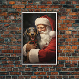 Santa and his Dachsund, Framed Canvas Print, Christmas Wall Art, Xmas Art, Christmas Art Print, Santa Decor