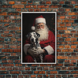 Santa and his Dalmation, Framed Canvas Print, Christmas Wall Art, Xmas Art, Christmas Art Print, Santa Decor