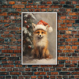 Cute Christmas Red Fox - Farmhouse Christmas Decor - Fawn Dressed For Christmas - Xmas Decor - Christmas Wall Art- Holiday Decorations