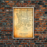 Old Map of Long Beach California, Distressed Vintage Map | Vintage Poster Wall Art Print | Wall Map Print | Old Map Print, Framed Canvas Map