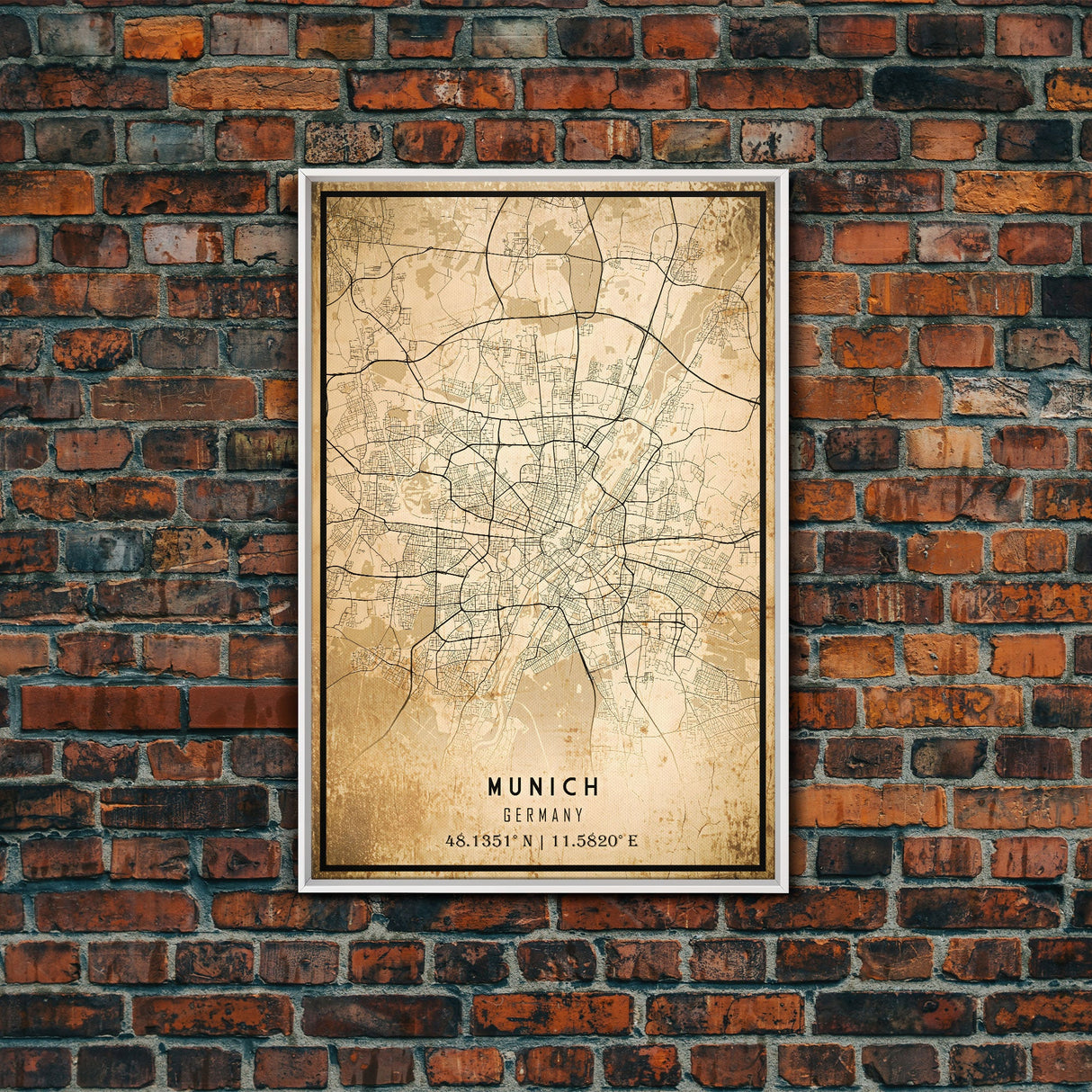 Munich map print poster or framed canvas, Munich Germany map print poster canvas, Munich city map print poster canvas, Vintage Travel Art