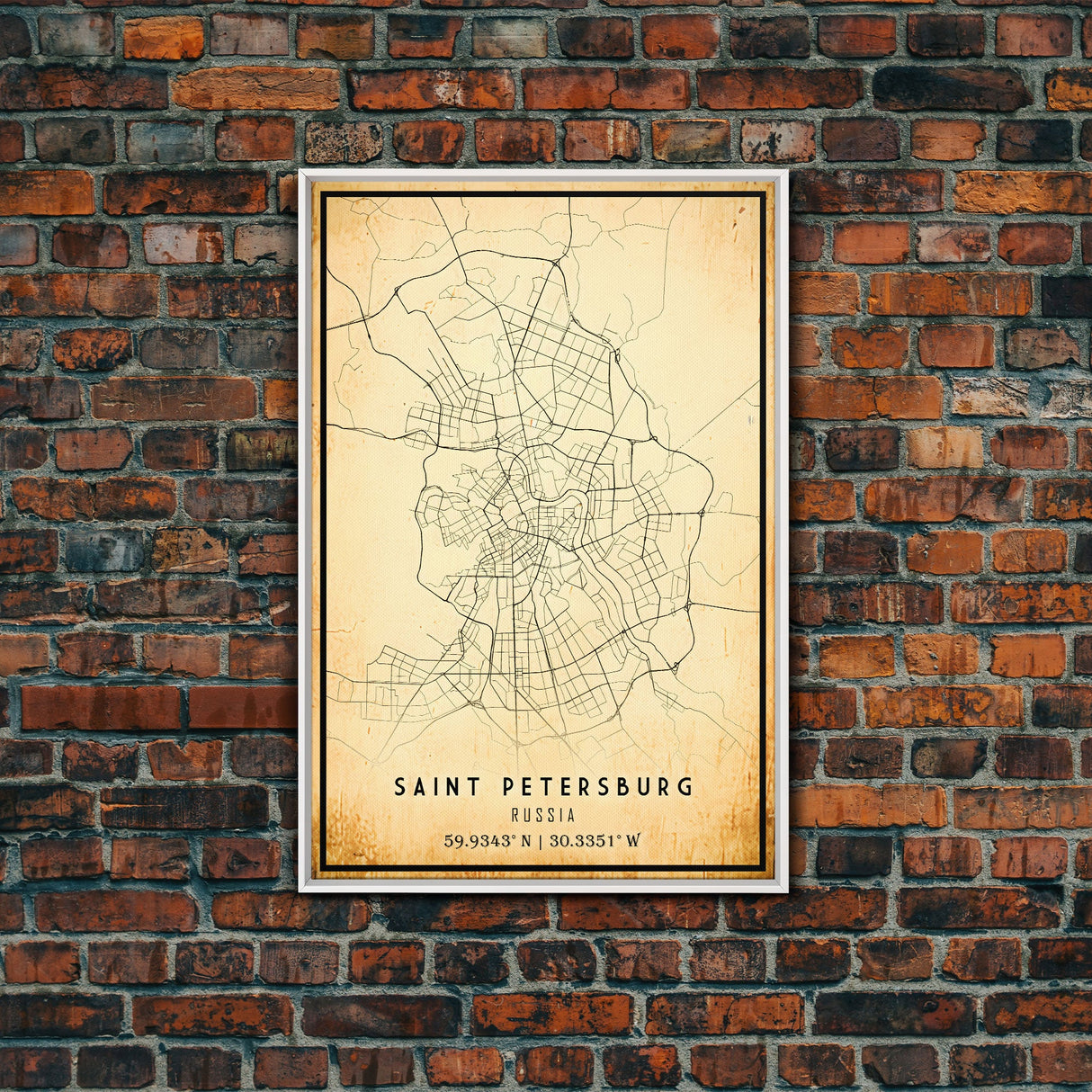 Saint Petersburg map print poster or framed canvas, St. Petersburg Russia map print canvas, city map print poster canvas, Vintage Travel Art