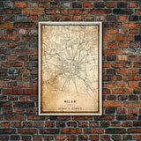 Vintage Milan Italy map print poster or framed canvas, Milan map print poster canvas, Milan city map print poster canvas, Travel Art