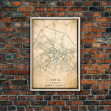 Sofia Bulgaria map print poster or framed canvas, Sofia map print poster canvas, Sofia city map print poster canvas, Vintage Travel Art