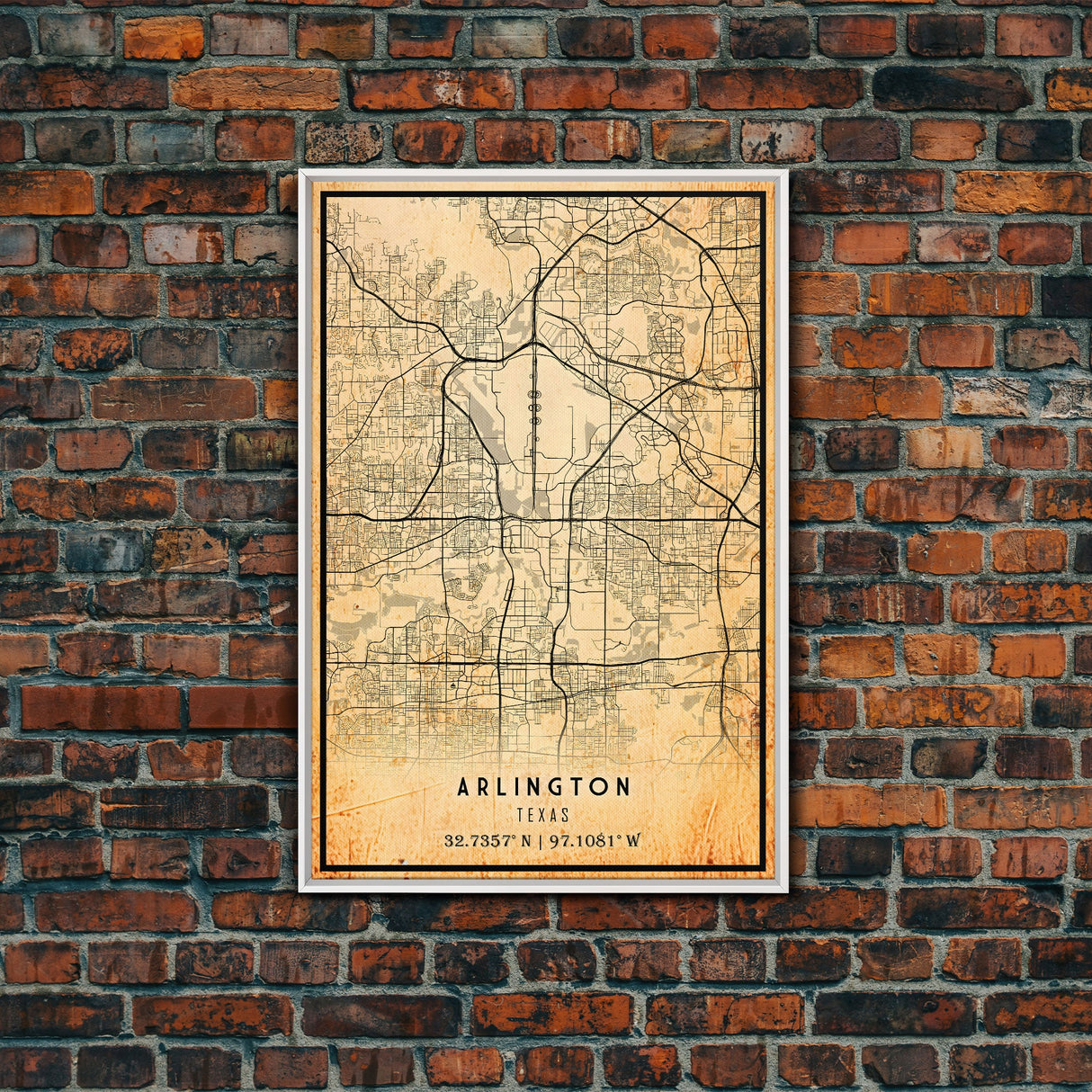 Arlington Texas map print poster or framed canvas, Arlington map print poster canvas, Texas city map print poster canvas, Vintage Travel Art