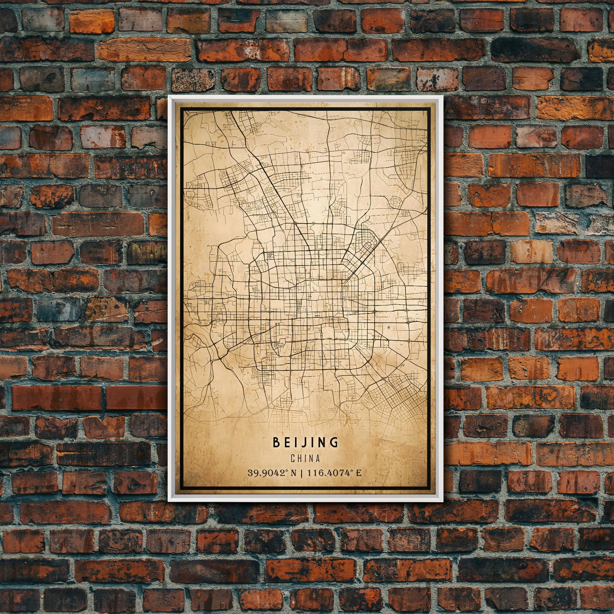 Beijing China map print poster or framed canvas, Beijing map print poster canvas, Beijing city map print poster canvas, Vintage Travel Art