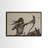 Native American Photo Art, Framed Canvas Print, Bow & Arrow Wall Art, Wild West Decor, Western Art, Country Rustic Wall Art, Metal Art