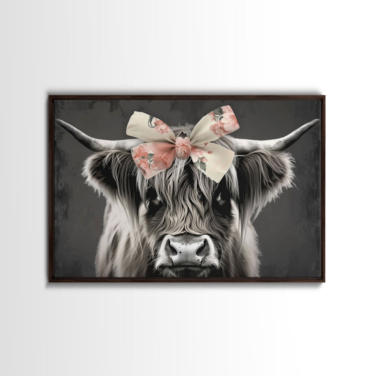 Rustic Framed Wall Art, Cute Cow Canvas Print, Highland Cow Canvas Wall Art, Cow Farm Animal Print, Scottish Cow, Extra Large Wall Art