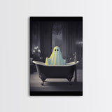 Funny Halloween Art, Ghost Takin' A Bath, Framed Canvas Print, Halloween Canvas, Ghost In The Tub, Goofy Gothic Victorian Art