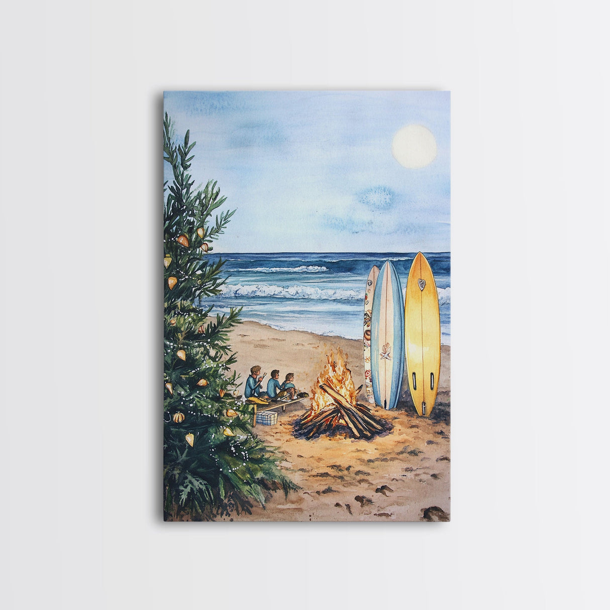 Christmas At The Beach, Framed Canvas Print, Christmas Decor, Christmas Art, Christmas Art Prints, Tropical Christmas, Beach House Art