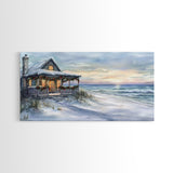 Beach Christmas decor Framed Canvas Print winter wonderland cabin Christmas vacation decor coastal Christmas wall art holiday gift idea