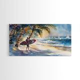 Surfer Christmas Tropical Canvas Print | Beach Christmas Art | 2024 Holiday Wall Art | Tropical Christmas Home Decor Gift Idea Coastal Decor