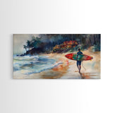 Surfer at Coastal Christmas House Canvas Print | Tropical Christmas Wall Art | Beach House Holiday Decor | 2024 Coastal Christmas Art Gift