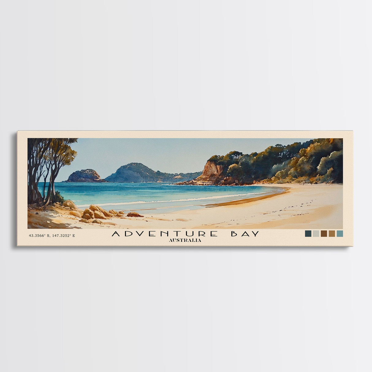 Adventure Bay, Australia Watercolor Beach Print, Vacation Gift, Australia Wall Art, Framed Canvas Print, Framed Beach Painting