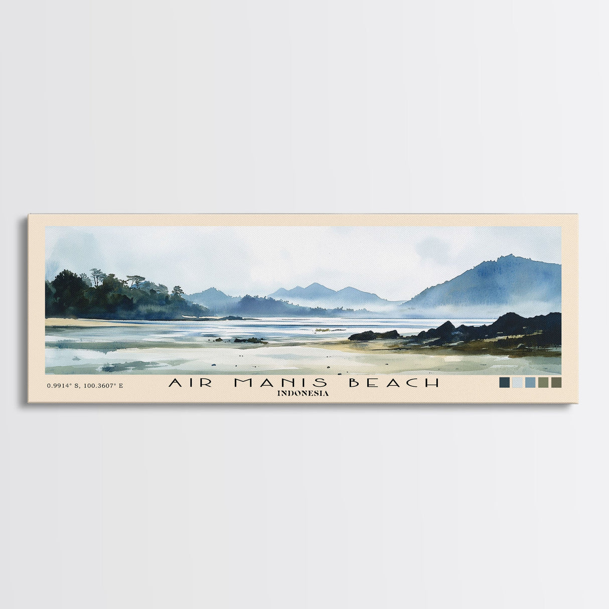 Air Manis Beach, Indonesia Watercolor Beach Print, Vacation Gift, Indonesia Wall Art, Framed Canvas Print, Framed Beach Painting