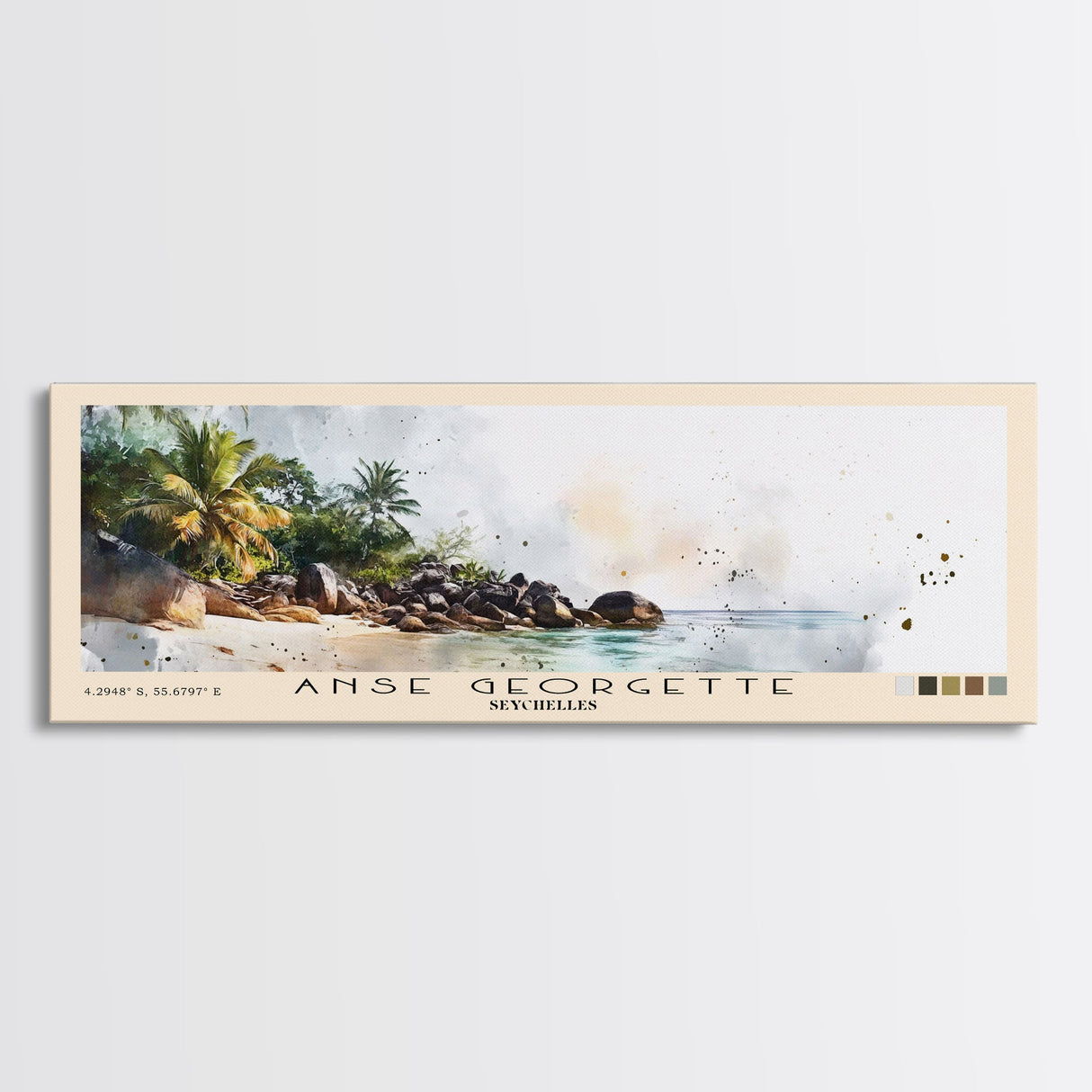 Anse Georgette, Seychelles Watercolor Beach Print, Vacation Gift, Seychelles Wall Art, Framed Canvas Print, Framed Beach Painting