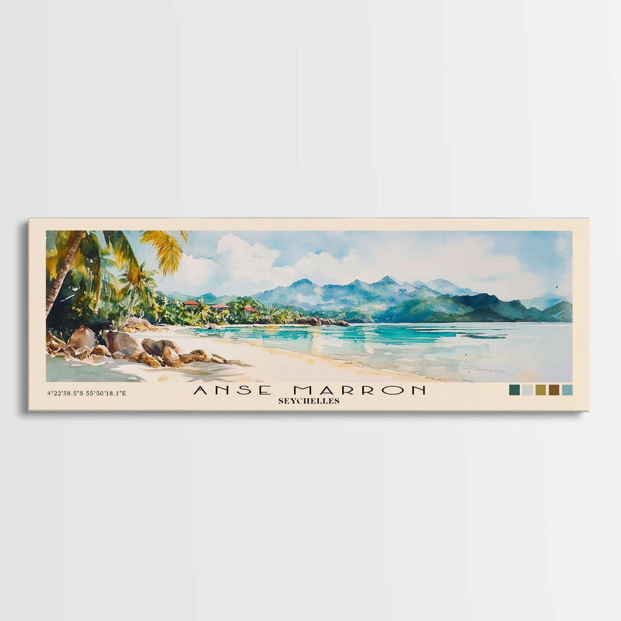 Anse Marron, Seychelles Watercolor Print, Vacation Gift, Seychelles Wall Art, Beach Painting, Beach Decor, Large Wall Art, Wood Frame Art