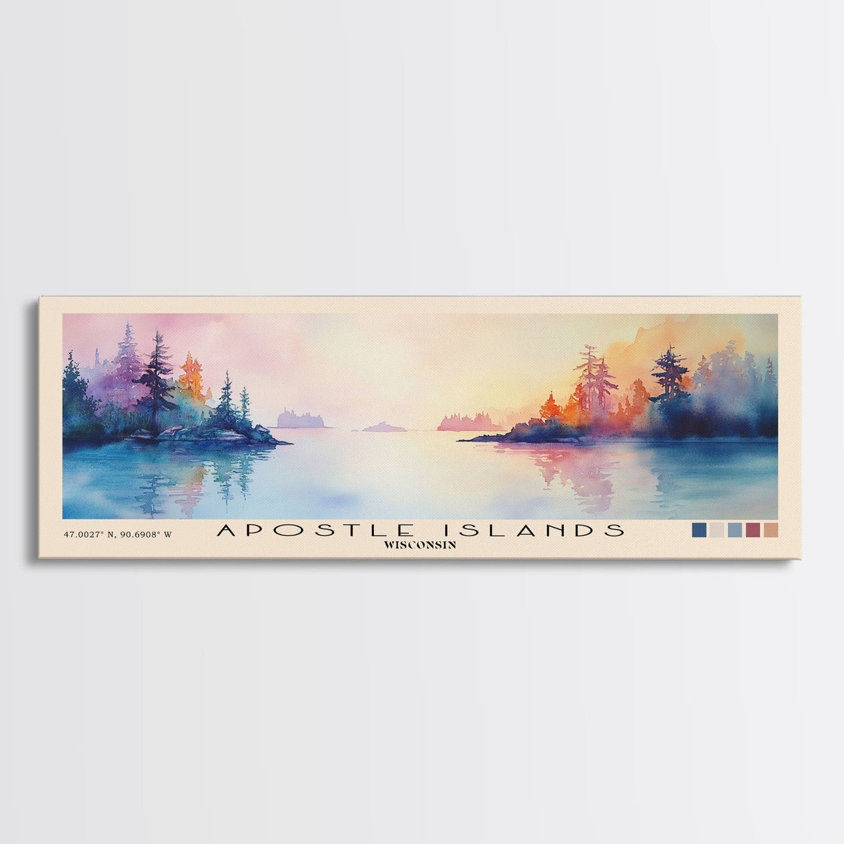 Apostle Islands, Wisconsin Watercolor Print, Vacation Gift, Wisconsin Wall Art, Beach Painting, Beach Decor, Large Wall Art, Wood Frame Art