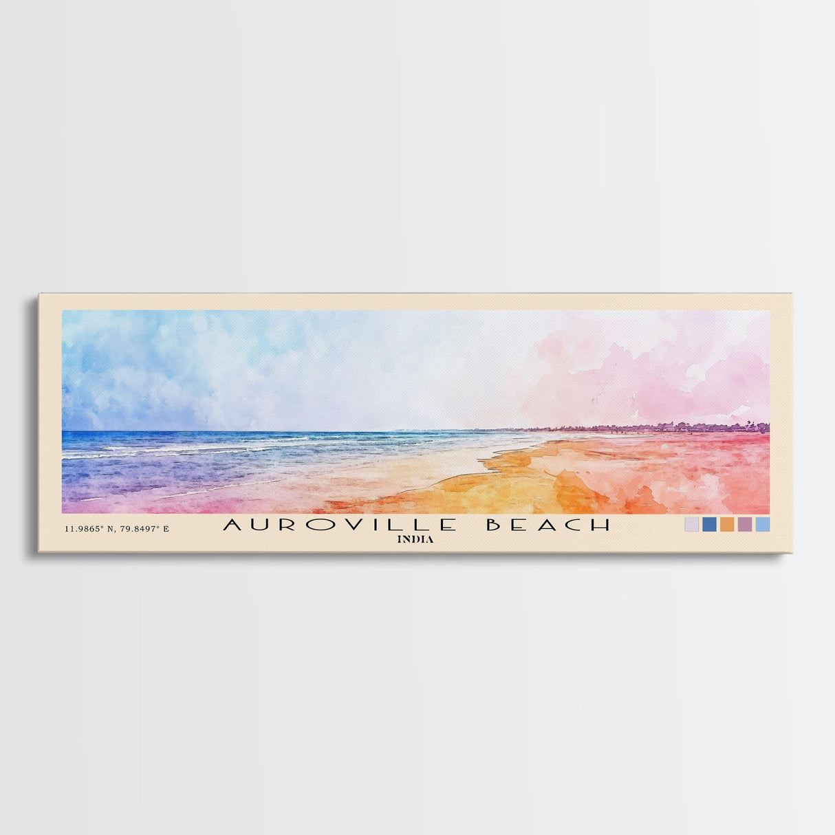 Auroville Beach, India Watercolor Beach Print, Vacation Gift, India Wall Art, Framed Canvas Print, Framed Beach Painting