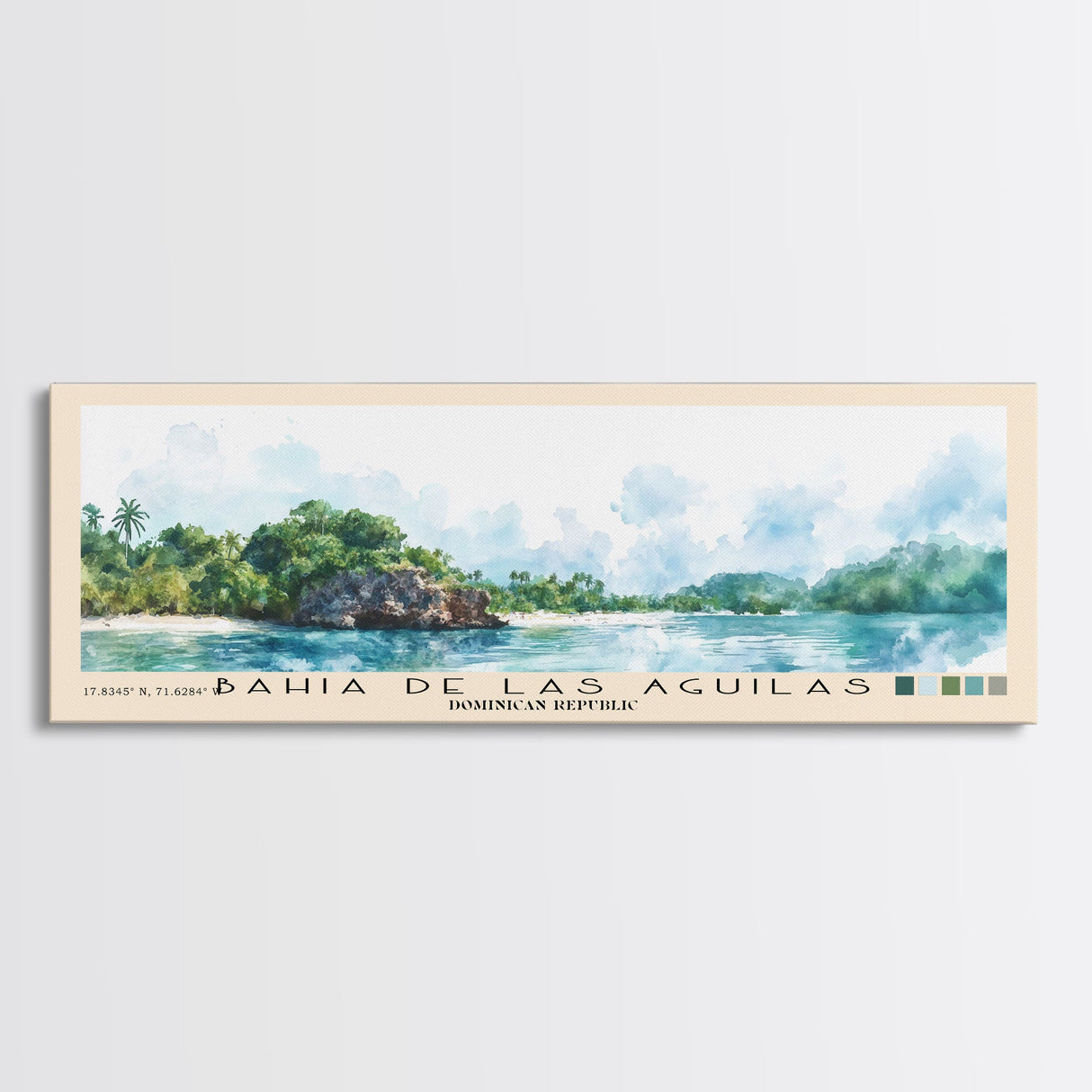 Bahia de Las Aguilas, Dominican Republic Watercolor Beach Print, Vacation Gift, Dominican Republic Wall Art, Framed Canvas Print, Framed Beach Painting