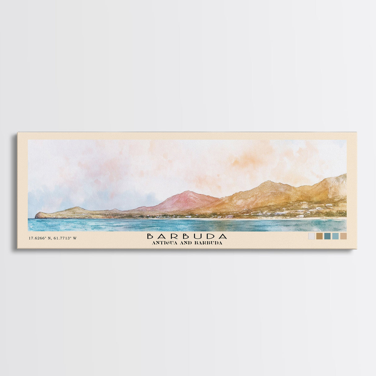 Barbuda, Antigua and Barbuda Watercolor Beach Print, Vacation Gift, Antigua and Barbuda Wall Art, Framed Canvas Print, Framed Beach Painting