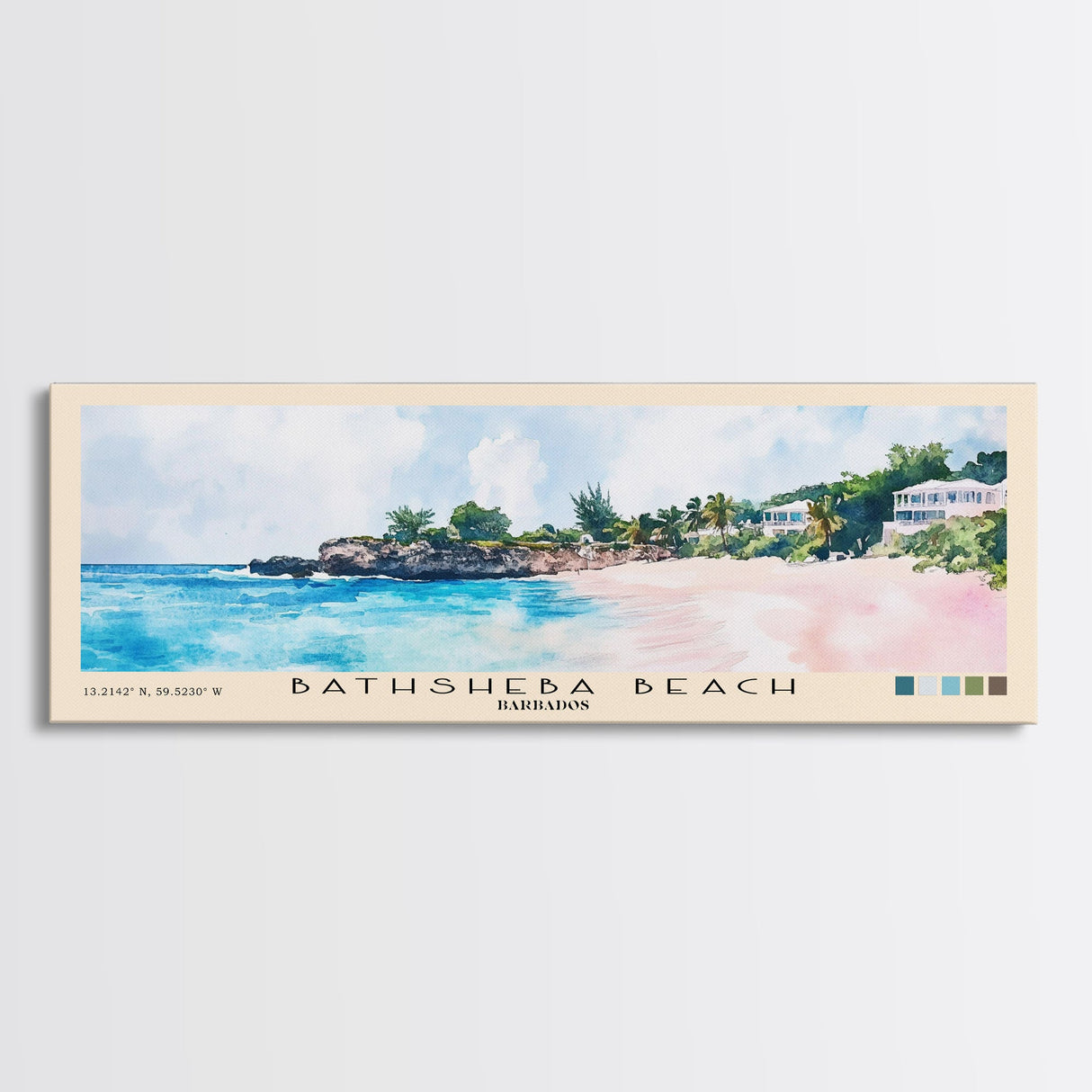 Bathsheba Beach, Barbados Watercolor Print, Vacation Gift, Barbados Wall Art, Beach Painting, Beach Decor, Large Wall Art, Wood Frame Art