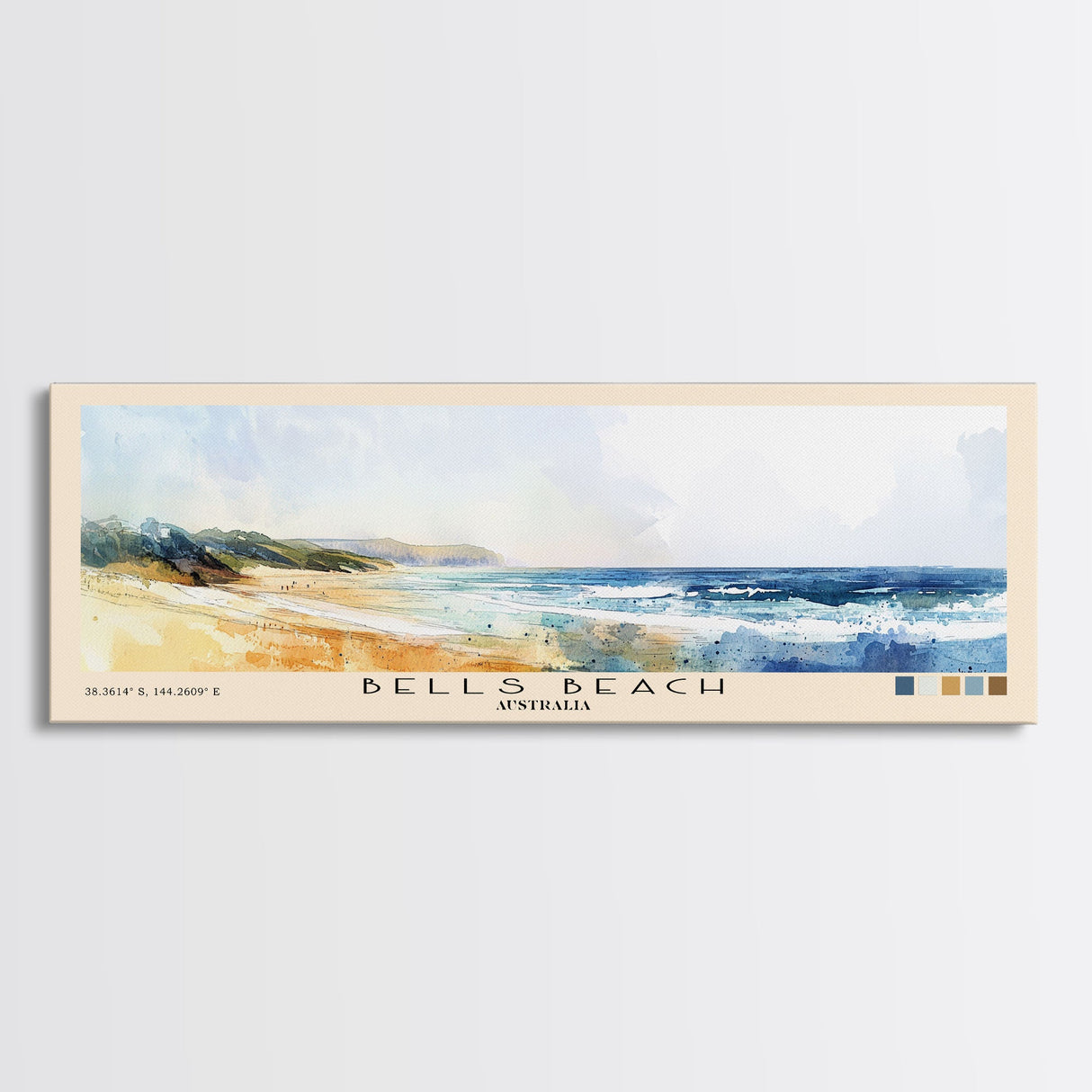 Bells Beach, Australia Watercolor Beach Print, Vacation Gift, Australia Wall Art, Framed Canvas Print, Framed Beach Painting