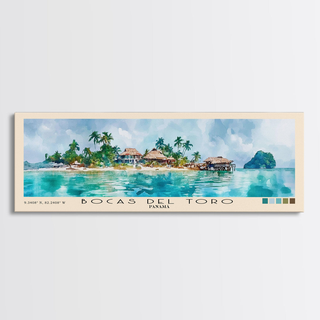 Bocas del Toro , Panamá Watercolor Beach Print, Vacation Gift, Panamá Wall Art, Framed Canvas Print, Framed Beach Painting