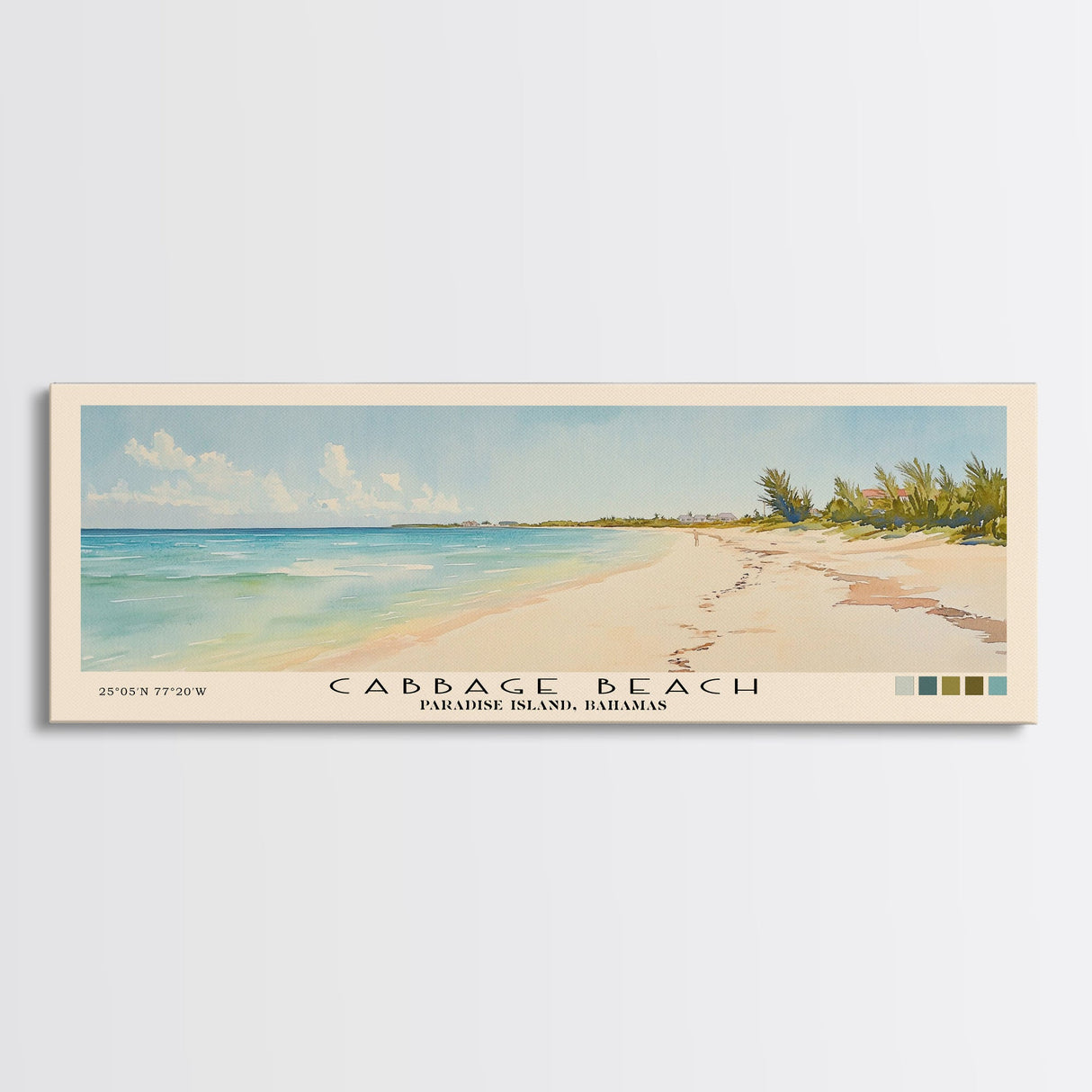 Cabbage Beach, Paradise Island, Bahamas Watercolor Beach Print, Vacation Gift, Paradise Island, Bahamas Wall Art, Framed Canvas Print, Framed Beach Painting