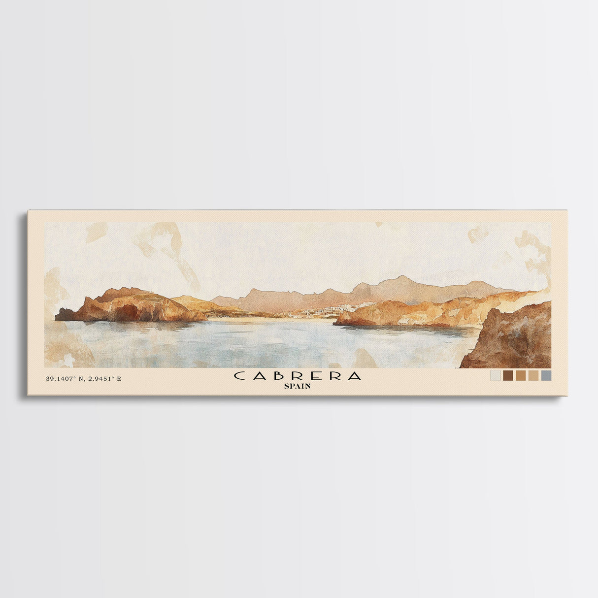 Cabrera, Spain Watercolor Beach Print, Vacation Gift, Spain Wall Art, Framed Canvas Print, Framed Beach Painting