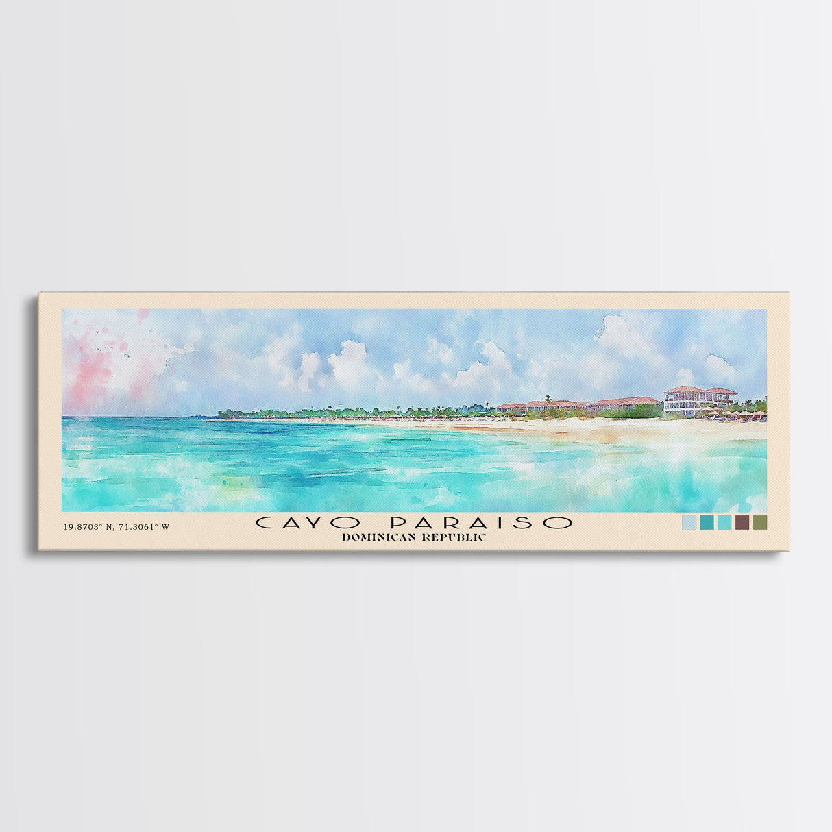 Cayo Paraiso, Dominican Republic Watercolor Beach Print, Vacation Gift, Dominican Republic Wall Art, Framed Canvas Print, Framed Beach Painting