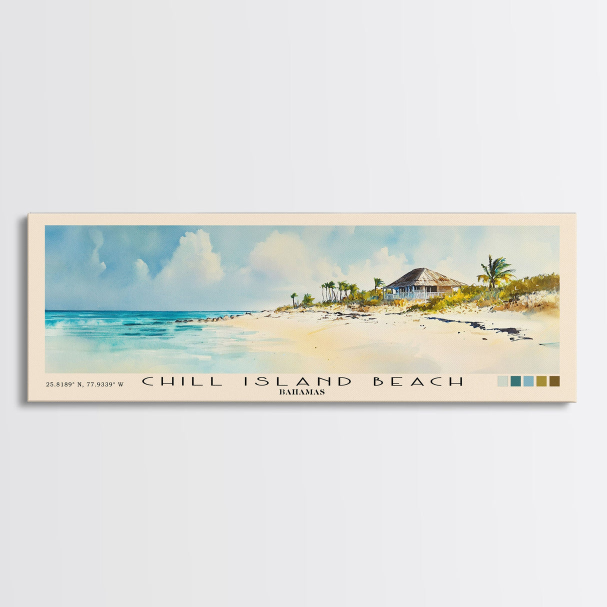 Chill Island Beach, Bahamas Watercolor Beach Print, Vacation Gift, Bahamas Wall Art, Framed Canvas Print, Framed Beach Painting