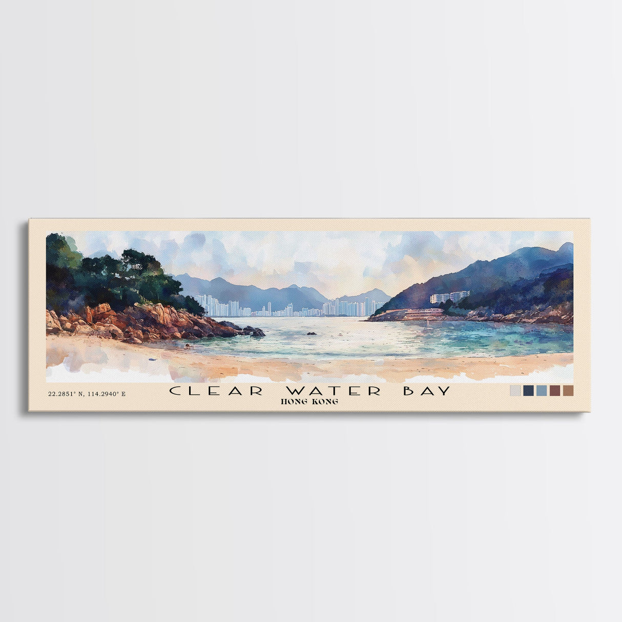 Clear Water Bay, Hong Kong Watercolor Beach Print, Vacation Gift, Hong Kong Wall Art, Framed Canvas Print, Framed Beach Painting