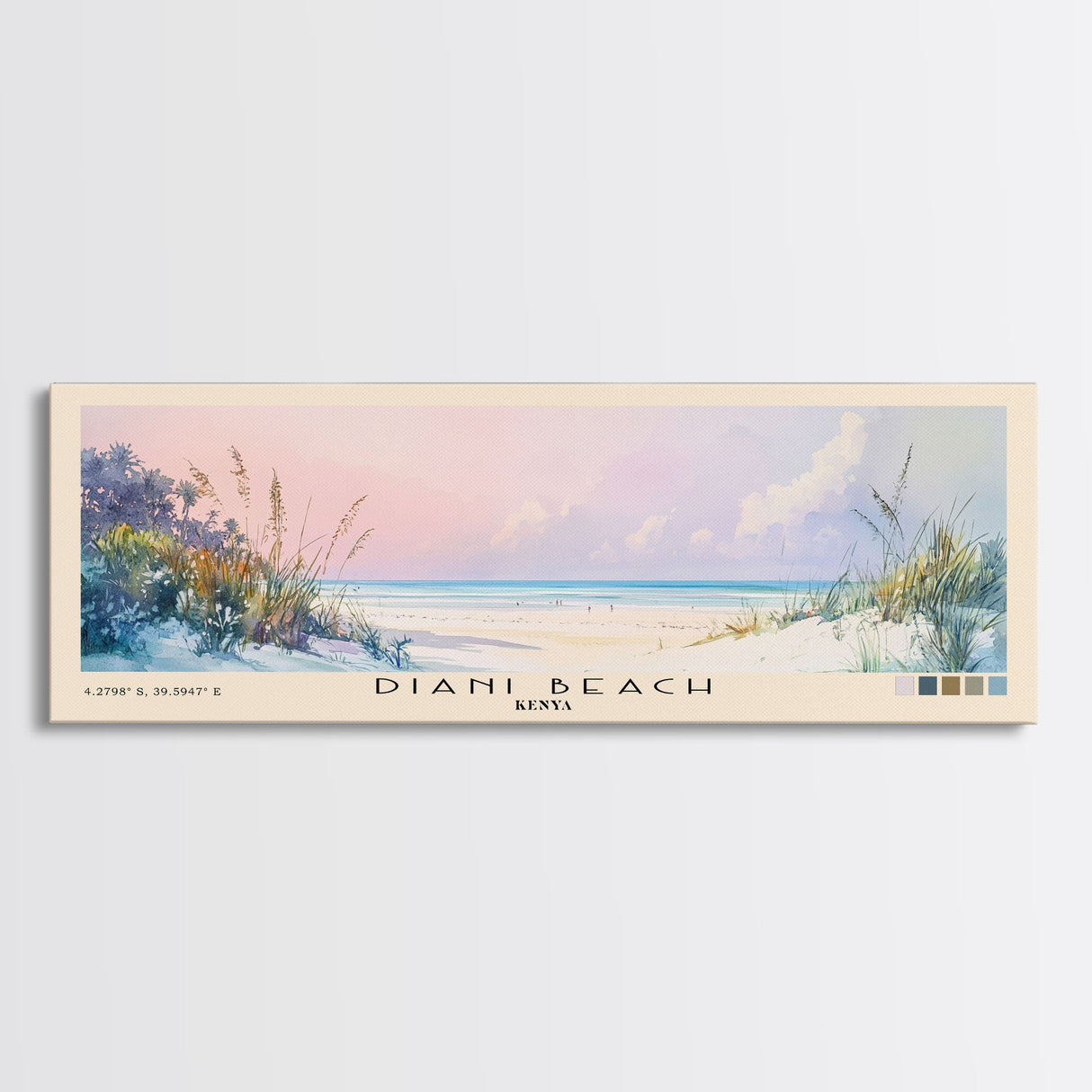 Diani Beach, Kenya Watercolor Beach Print, Vacation Gift, Kenya Wall Art, Framed Canvas Print, Framed Beach Painting