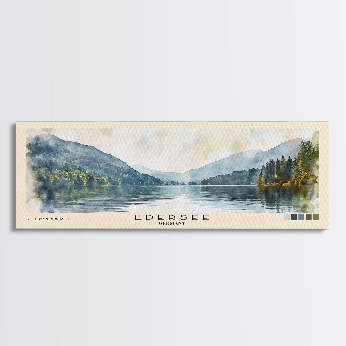 Edersee, Germany Watercolor Beach Print, Vacation Gift, Germany Wall Art, Framed Canvas Print, Framed Beach Painting