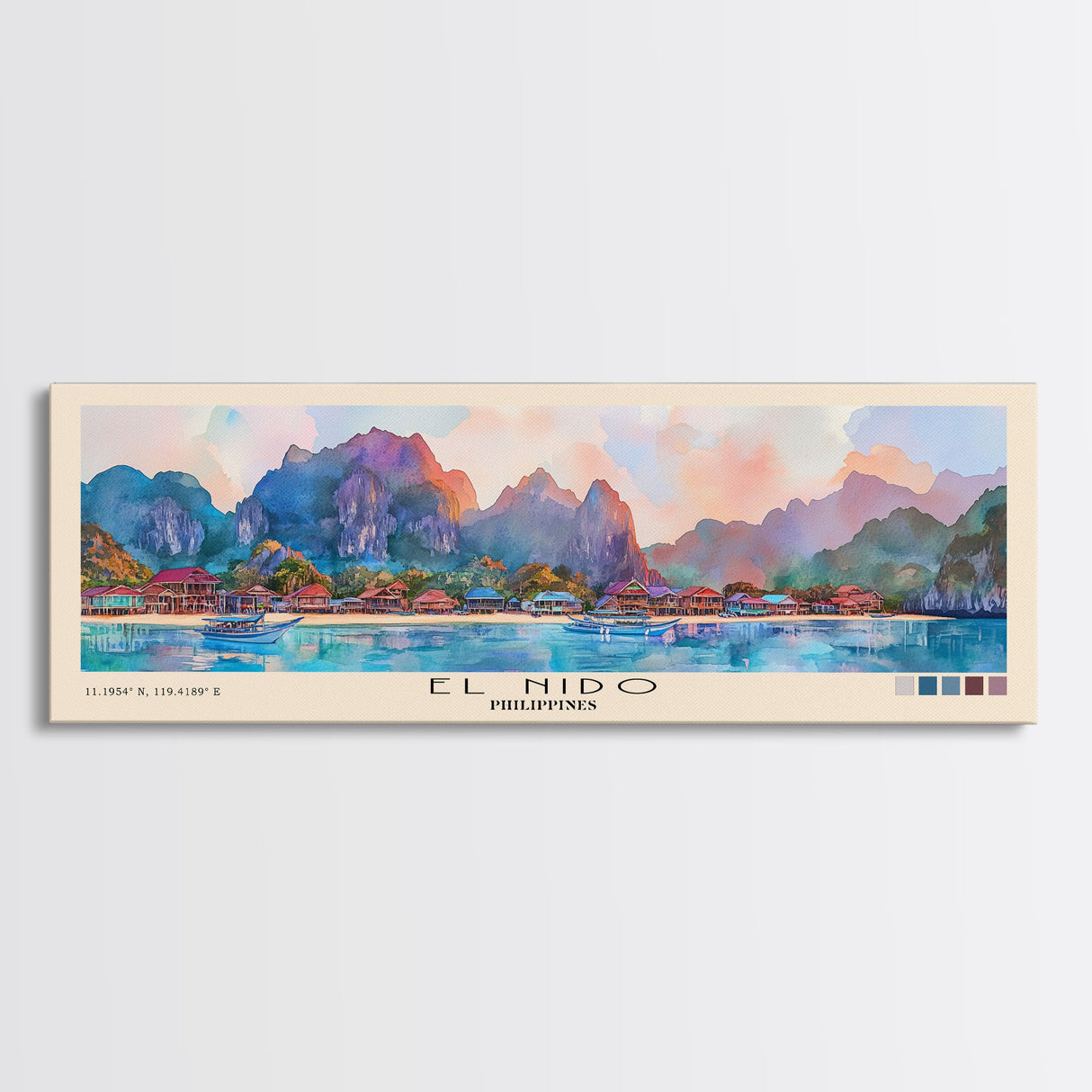 El Nido, Philippines Watercolor Beach Print, Vacation Gift, Philippines Wall Art, Framed Canvas Print, Framed Beach Painting