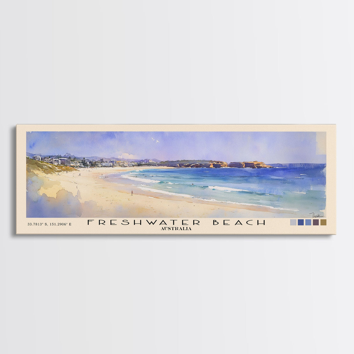 Freshwater Beach, Australia Watercolor Beach Print, Vacation Gift, Australia Wall Art, Framed Canvas Print, Framed Beach Painting