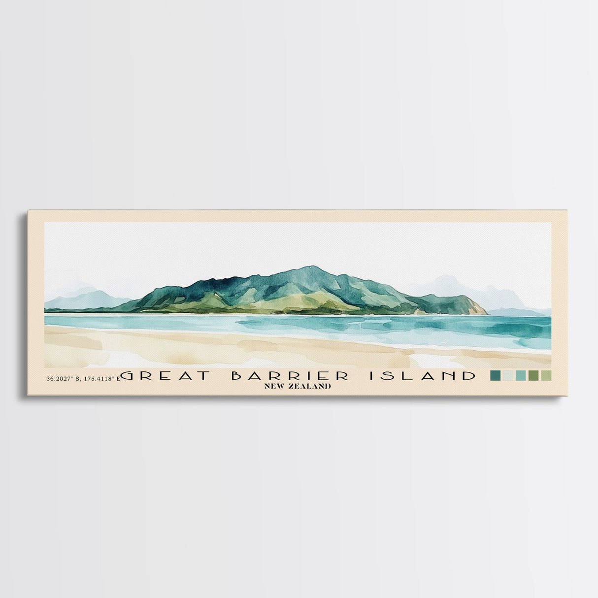 Great Barrier Island, New Zealand Watercolor Beach Print, Vacation Gift, New Zealand Wall Art, Framed Canvas Print, Framed Beach Painting