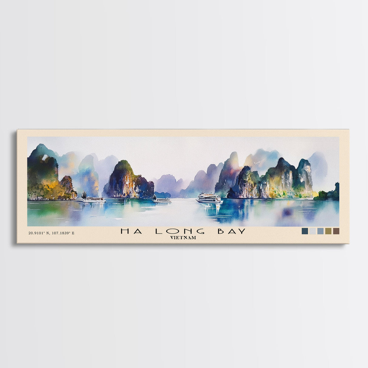 Ha Long Bay, Vietnam Watercolor Beach Print, Vacation Gift, Vietnam Wall Art, Framed Canvas Print, Framed Beach Painting