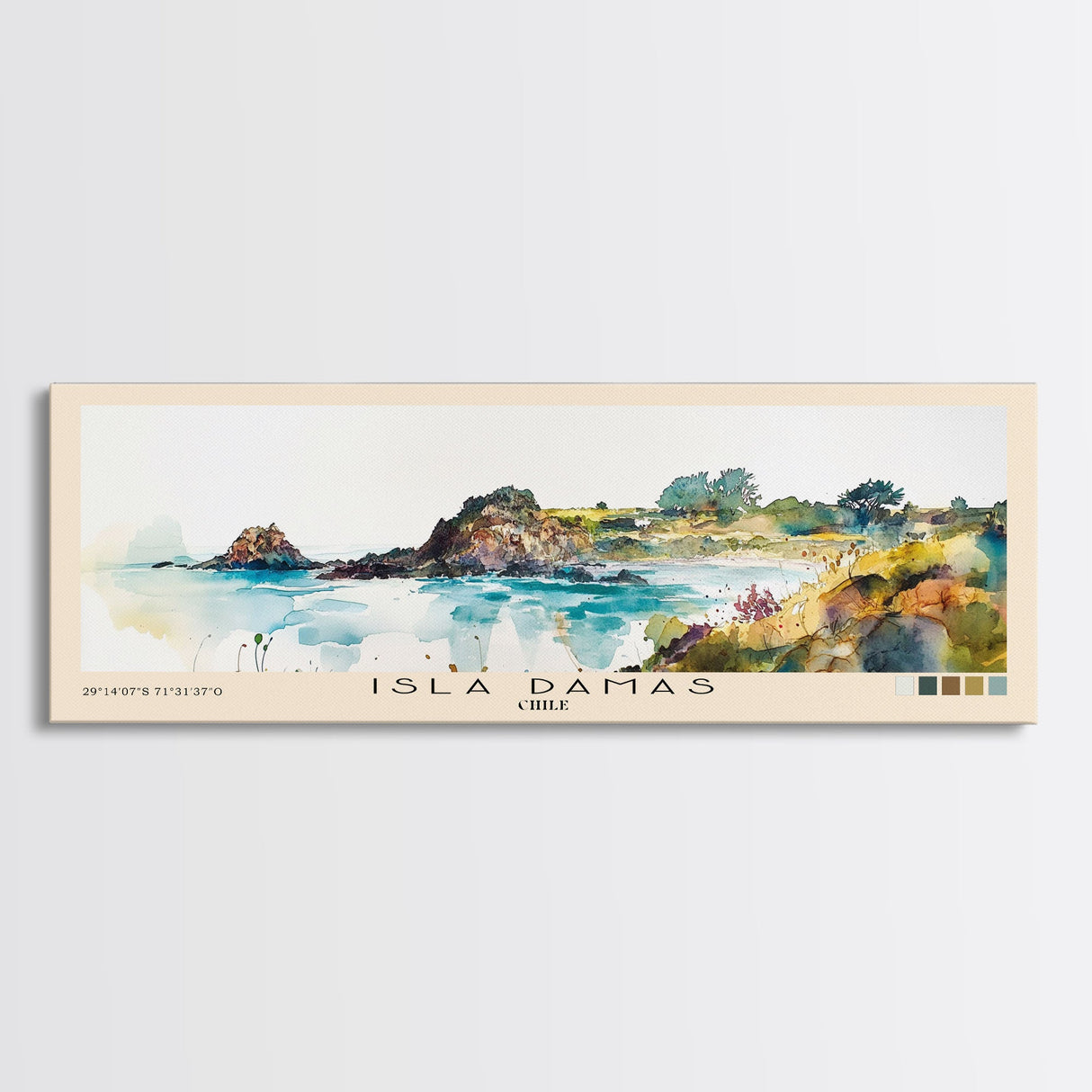 Isla Damas, Chile Watercolor Beach Print, Vacation Gift, Chile Wall Art, Framed Canvas Print, Framed Beach Painting